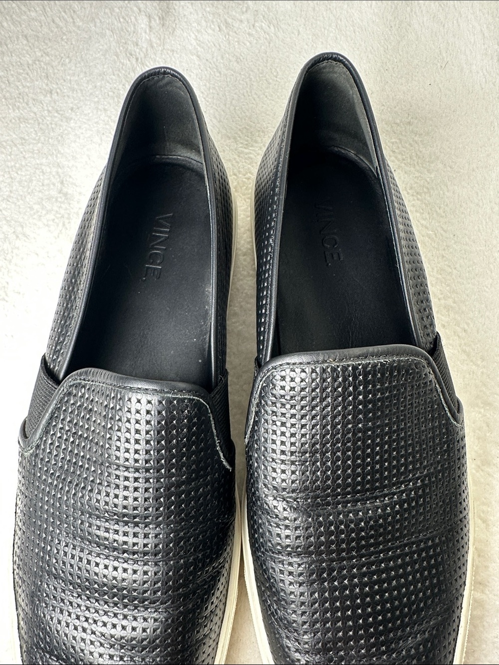 Vince Blair Black Perforated Leather Slip-On Sneakers with White Comfort Sole 8 - Picture 4 of 16